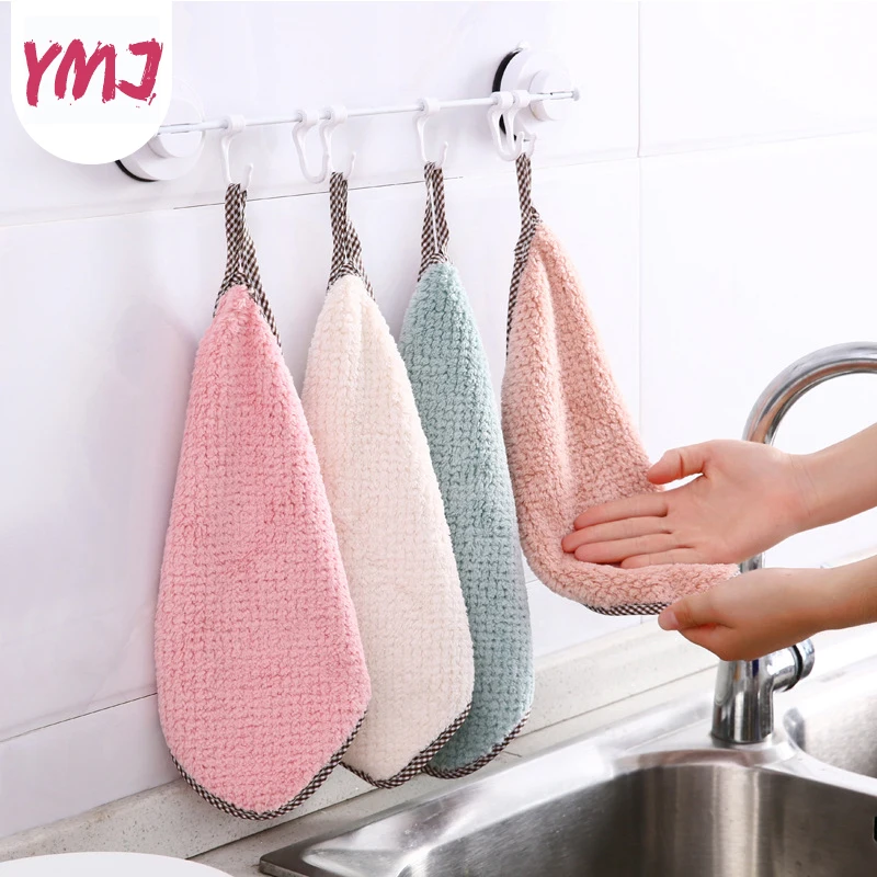 

Kitchen Super Absorbent Microfiber Cleaning Cloth Hangable Coral Fleece Dish Towel Dish Cloth Kitchen Rag Tools Gadgets