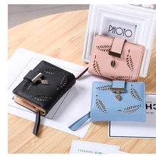 Women Mini Wallet PU Leather Purse Female Short Wallet Gold Hollow Leaves Pouch Handbag for Women Coin Purse Card Holders Clutch