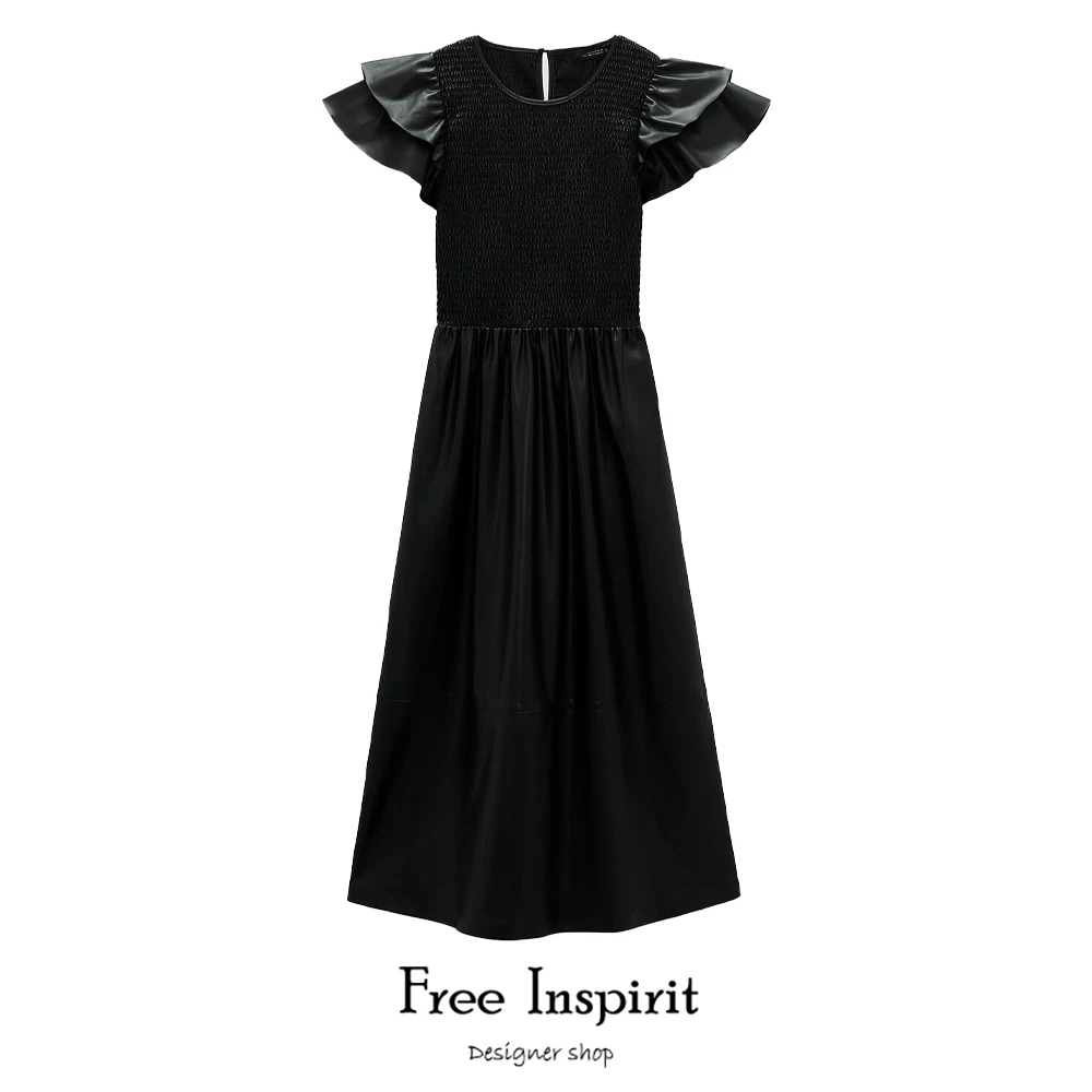 

Free Inspirit New Arrival Empire Butterfly Sleeve Dresses Vintage Synthetic Leather Women's Dress