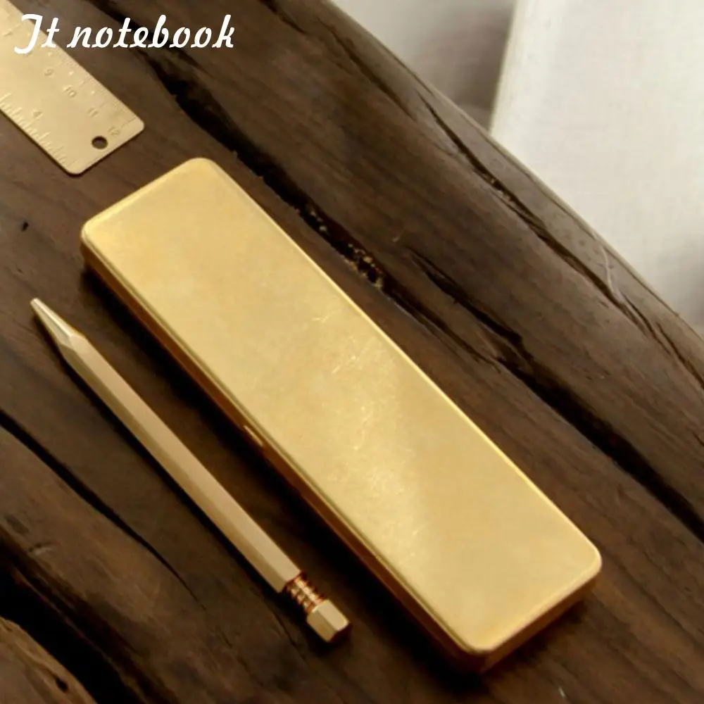 Brass Gift Pen Box Tin Box Metal Pen Holder Stationery Storage Stationery Container Creative school Office Supplies