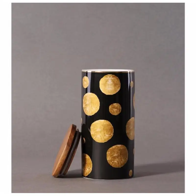 Geometric Storage Box Ceramic Wood Lid Storage Bottle Jars For Spices Slimes Cosmetics Kitchen Container Potes De Cozinha Bank