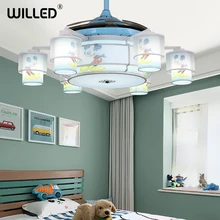 Современный светодиодный для помещений подвесной светильник для детей подвесной Невидимый вентилятор лампа с пультом дистанционного управления для спальни домашний декор мультфильм