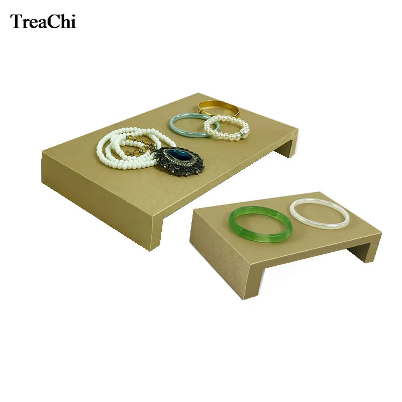 

1Pc Faux Gold PU Jewelry Display Tray Shelf 2 Sizes Counter Jewelry Display Raiser Exhibition Rack Jade Necklace Bangle Stand