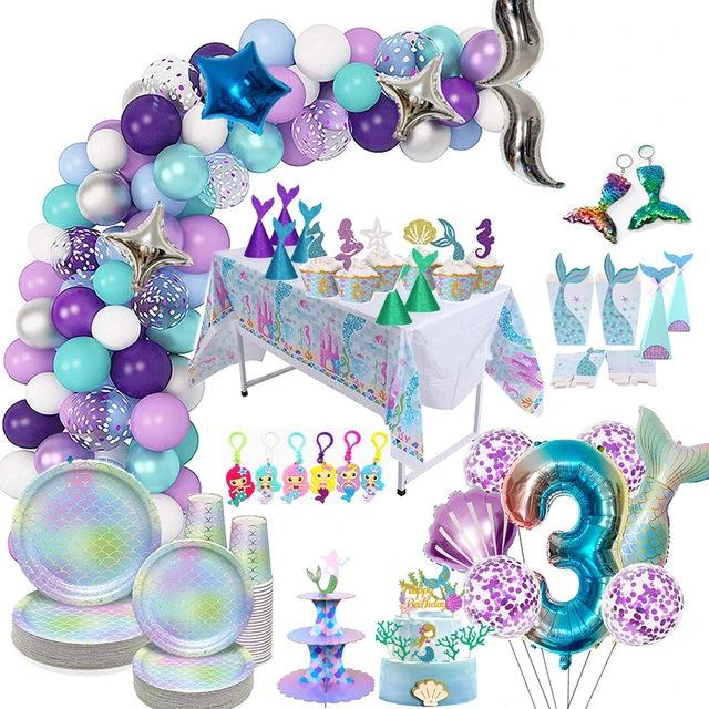 Little Mermaid Birthday Party Decorations Set Mermaid Birthday Party Favors  Gift The First Birthday Girl Ocean Theme Party Decor - AliExpress