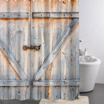 

Vintage Rustic Wood Bath Farm Bathroom Shower Curtain Door Shed Barn 180X180cm Decor Curtains Polyester Home & Living