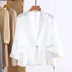 Plus Size Simple Solid Color Slim Fit One Button Suit Jacket Woman Spring Summer 2021 New Female Clothing Blazer White Black Plus Size Simple Solid Color Slim Fit One Button Suit Jacket Woman Spring Summer 2021 New Female Clothing Blazer White Black