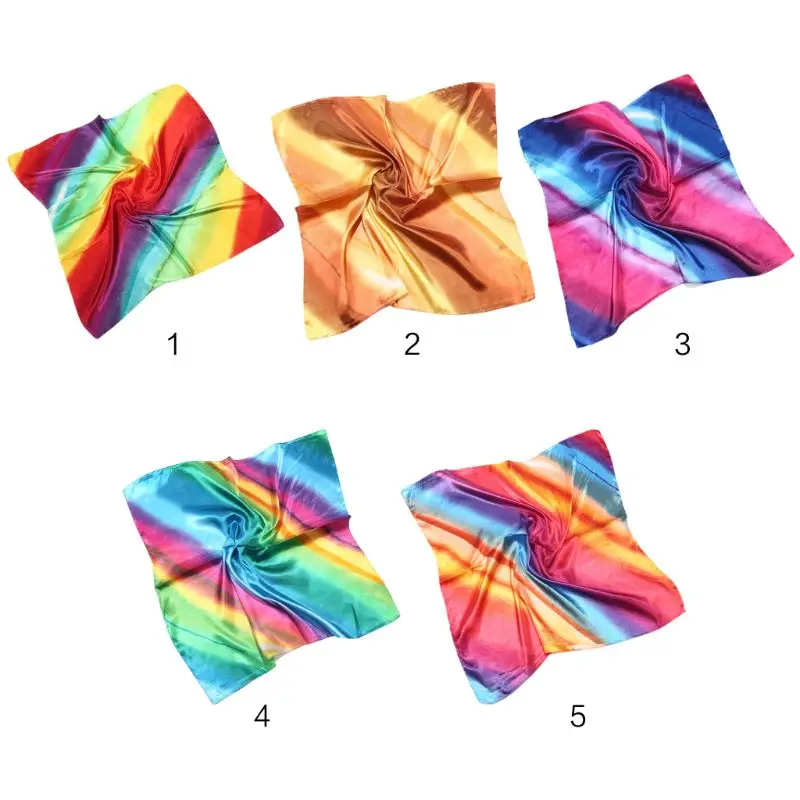 

60x60cm Gradient Rainbow Striped Print Satin Square Scarf Women Imitation Silk Neck Shawl Handbag Bandana Neckerchief Headwrap