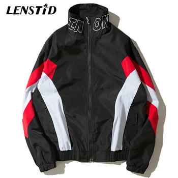 

LENSTID 2020 Spring New Hip Hop Streetwear Patchwork Geometric Vintage Jacket Windbreaker Men Casual Fashion Track Jackets Coats