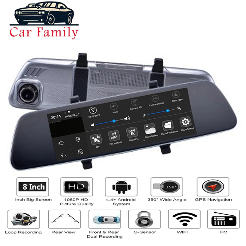 Allwinner Car DVR 8" Inch ADAS Touch Screen Dash Cam Rearview Mirror Dash Camera Dual Lens GPS Navigation Wifi Bluetooth