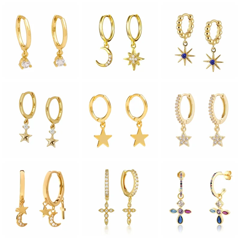 BOKAO 2021 Trend Earrings For Women Earring Silver Plated Cross Star Drop Piercing Jewelry Bijoux Femme Cartilage Серьги | Украшения