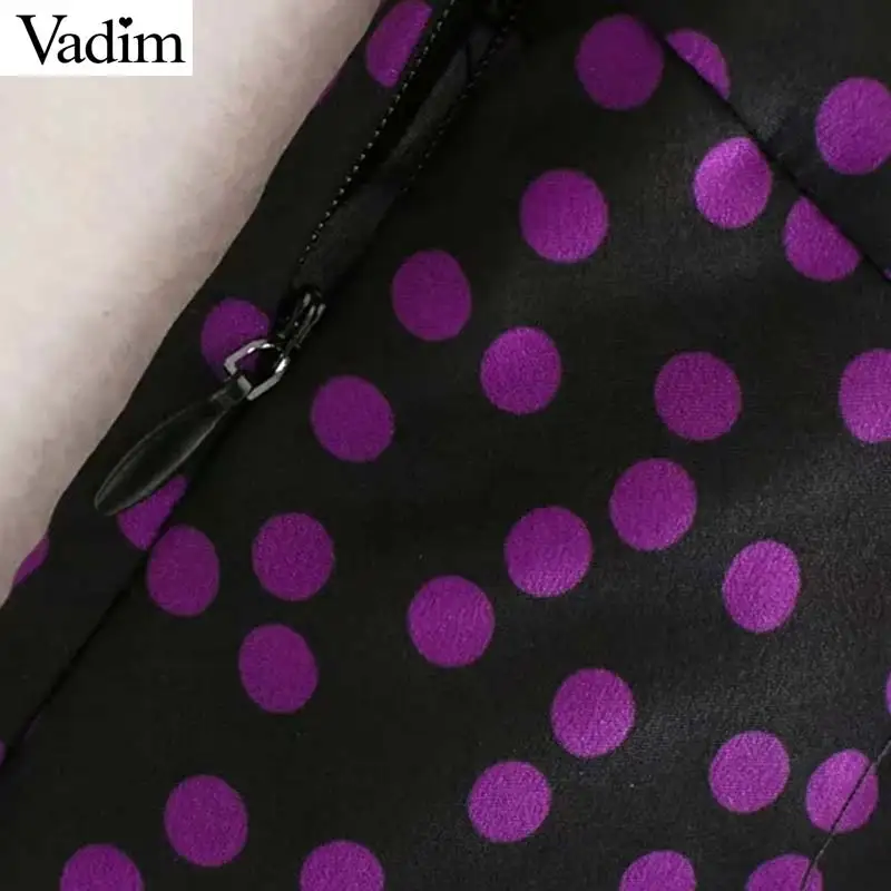 Vadim женское винтажное платье макси в горошек с v-образным вырезом на молнии сбоку с длинным рукавом Женские повседневные шикарные платья длиной до щиколотки QC872
