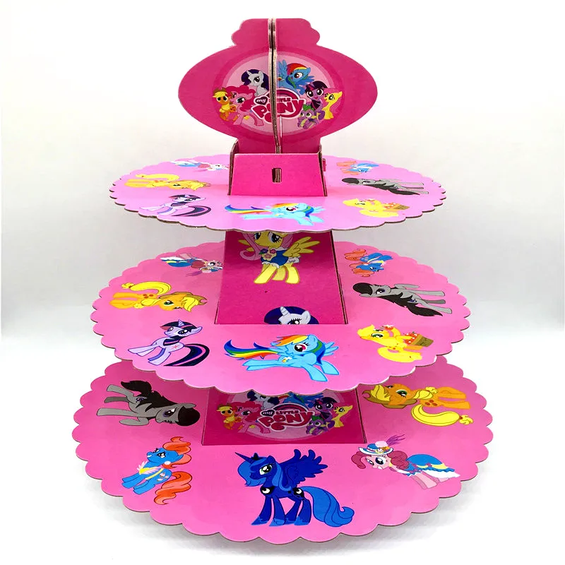 Little Pony--1pcs 1 компл. 3 уровня Человек-паук торт держатель мультфильм кекс стенд дети с днем рождения Мстители вечерние картон Рождественский торт дисплей - Цвет: Little Pony--1pcs