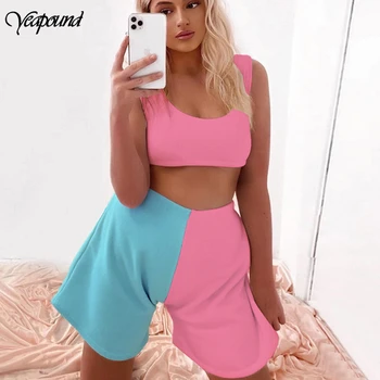 

Women Contrast Color Casual Two Piece Set Female Casual Vest Top And Shorts Summer Fashion Tracksuit Sexy Wide Leg Outfits