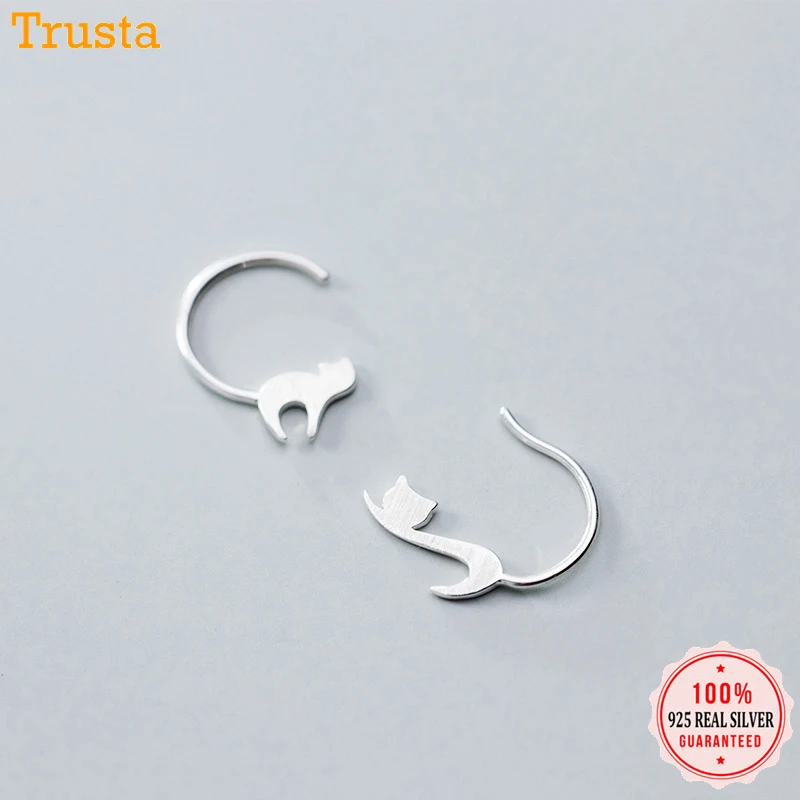 Trusta новые женские модные 925 пробы серебряные крошечные милые асимметричные серьги-гвоздики с котом для женщин девочек детские ювелирные изделия подарок DA487