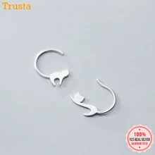 Trusta новые женские модные 925 пробы серебряные крошечные милые асимметричные серьги-гвоздики с котом для женщин девочек детские ювелирные изделия подарок DA487