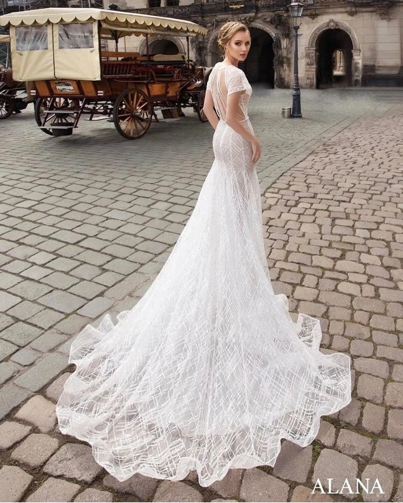 Потрясающее кружевное свадебное платье русалки Vestido de noiva с коротким рукавом и v-образным вырезом в Западном и деревенском стиле свадебные платья, платья невесты