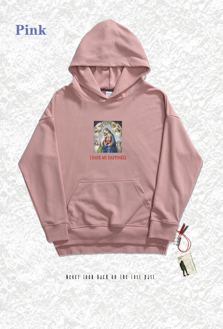 Sudaderas hombre, толстовка с капюшоном, Классическая, с рисунком Рафаэля, маслом, для девственницы и ребенка, толстовки с принтом «I HAVE MY HAPPINESS»