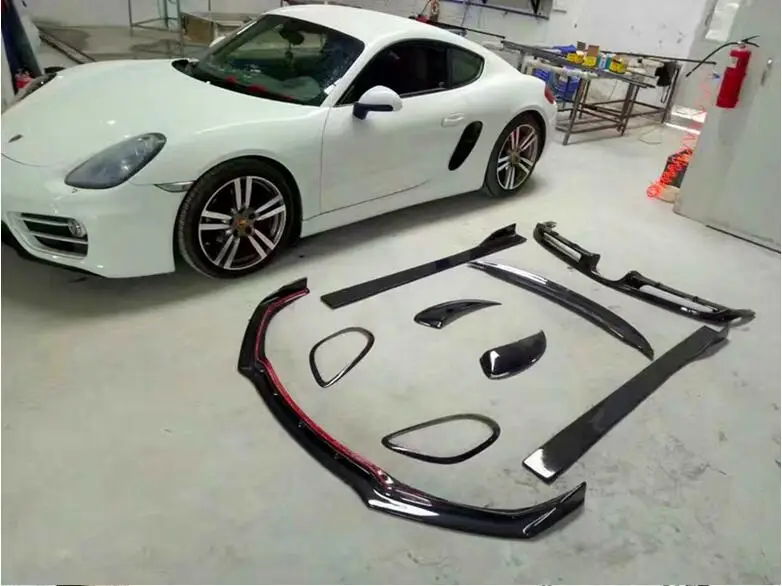 

Carbon Fiber FRONT HEADLIGH LIP SPLITTERS REAR SPOILER TRUNK BUMPER DIFFUSER SIDE SKIRT FOR Porsche Boxster Cayman 981 2011-2018