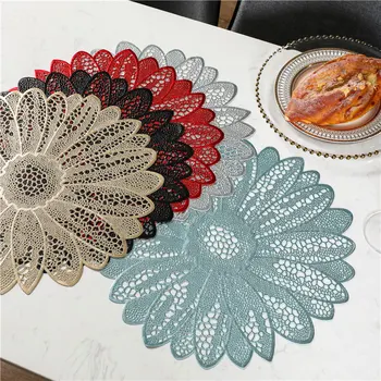 

4/6 Pcs Flowers Placemats For Kitchen Table PVC Round Coaster Non-slip Heat Insulation Placemats For Dining Table Mat
