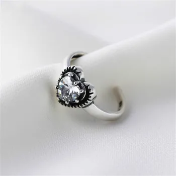 

925 Sterling Silver Rings For Women Heart Shaped Zircon High Quality Femme Fashion Fine Jewelry Open Simple Ring Vintage 925-999