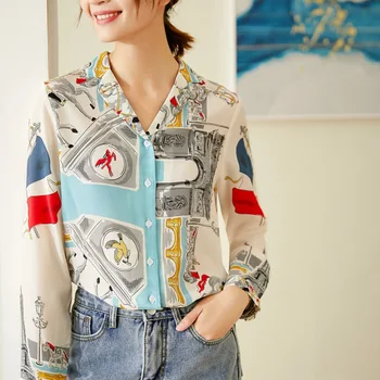 

New Vintage printed silk top women s silk shirt in spring 2020