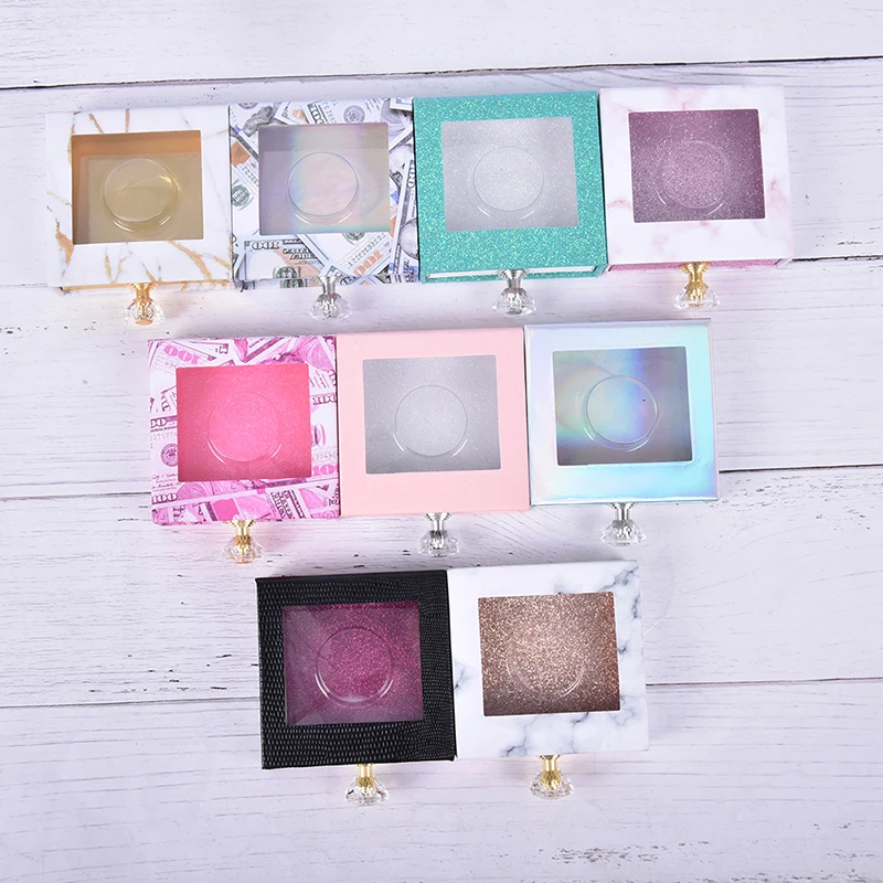 1PC Diamond Handle Eyelash Packing Case Square Drawer Box Eyelash Packing Case Square Eyelash Holder