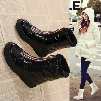 

Thicken plush Waterproof Snow Boots Women's Short Boots 2019 New Wild Joker White Botties Warm Winter Shoes Black Front Zip