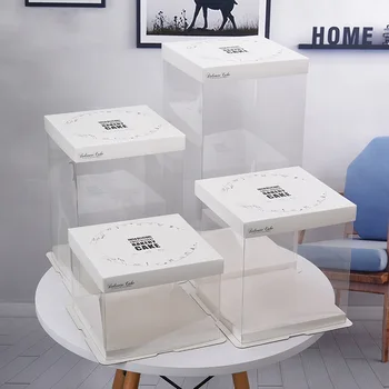 

White Paperboard PVC Cake Boxes Packing Box Beautifully Packaged Wedding Party Cake Storage Biscuit Paper Box Cake Containers