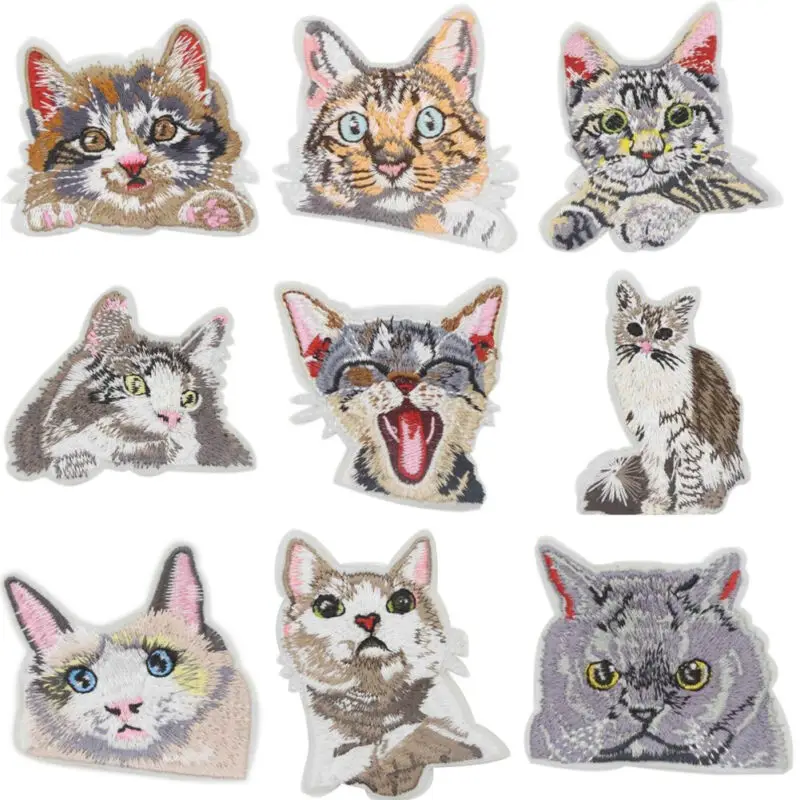 Нашивки с вышитым котом декоративные джинсовые ткани|Ткань для спортивной