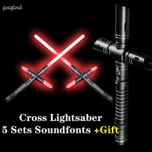 Pqbd cruz sabre de luz cabo metal pesado duelagem 5 conjuntos soundfonts fx força foc blaster espada laser cosplay crianças presente