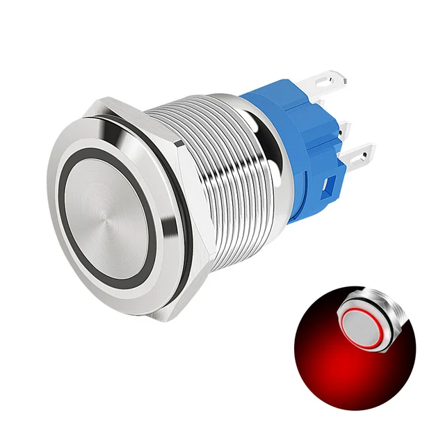 12MM 16MM 19MM 22MM Metal LED Push Button Switch 12V 24V 220V Light Waterproof Latching Momentary Power Pushbutton Illuminated Red LED