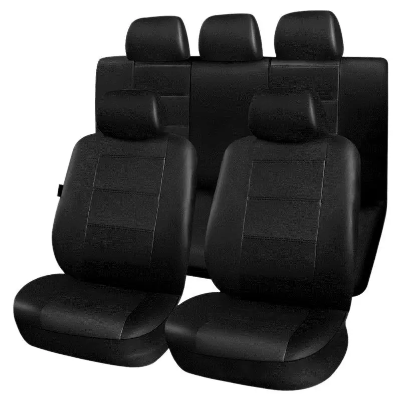 

9 Pcs Black Pu Leather Car Seat Covers Set Universal Vehicle Seat Protector Case Dustproof Automobiles Suv Interior Accessories
