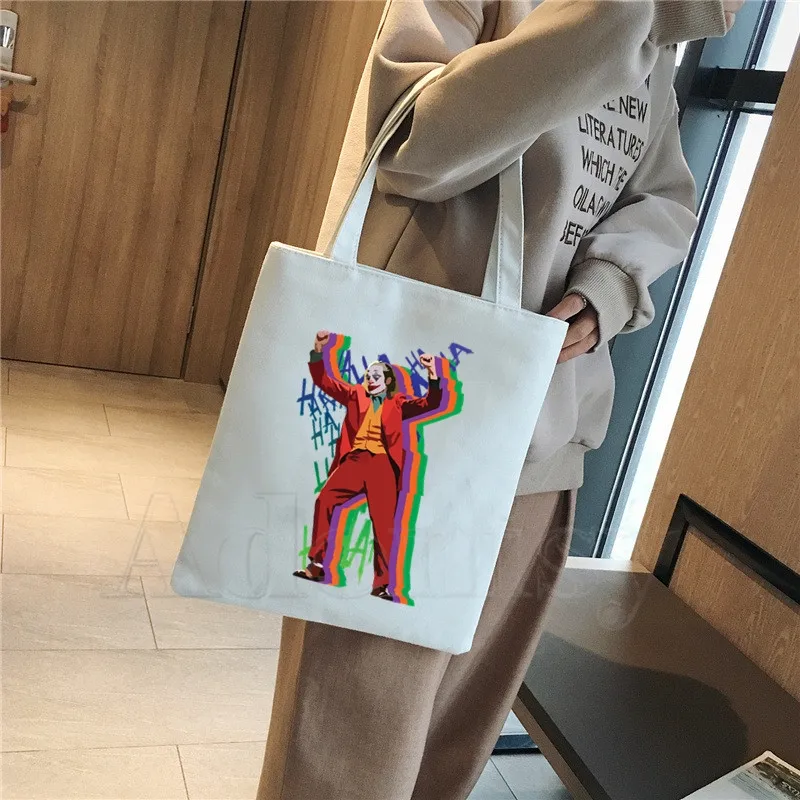 

Joker Joaquin Phoenix Print Reusable Shopping Bag Women Canvas Tote Bags Printing Eco Bag Cartoon Shopper Shoulder Bags