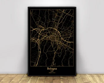 

Bologna Italy Black&Gold City Light Maps Custom World City Map Posters Canvas Prints Nordic Style Wall Art Home Decor