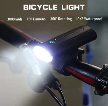 

Bike highlight headlight 750 lumens brightness LED light 3000mAh OUtdoor Cycling MTB ROAD Bicycle light 360 rotating bracket
