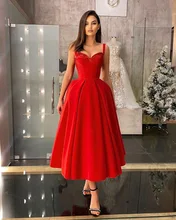 

Tea Length Red Prom Dresses Sexy Spaghetti Strap 2022 Vestidos de Fiesta Sweetheart A Line Formal Party Gowns for Lady Women