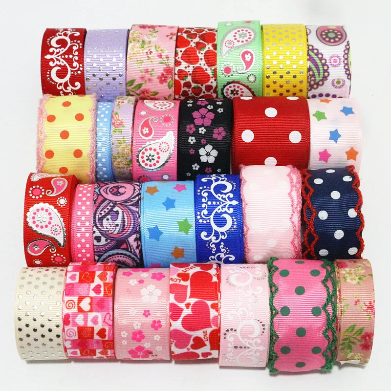 

30Yards Mix Randomly 10MM 22MM 38MM Printed Grosgrain Ribbons DIY Hair Bow Ribbon Packing Tape Craft Supplies