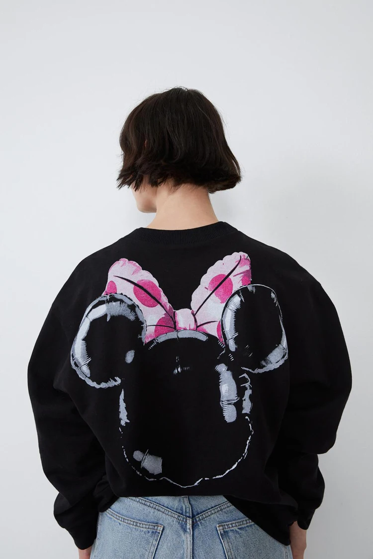 Женский черный хлопковый свитер с бантиком и рисунком Минни поцелуй, осень, толстовки с длинным рукавом, вязанный Повседневный пуловер Харадзюку, одежда