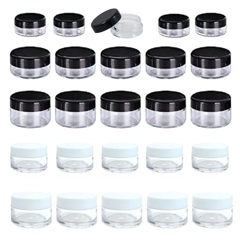Cosmetic Pot Jars Moisturizer Jar 50Pcs Plastic Cosmetics Jar Makeup Box Nail Art Storage Pot Container 2g 3g 5g 10g 15g 20g Sample Lotion Face Cream Bottle