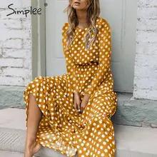 Simplee Богемное длинное вечернее платье в горошек с круглым вырезом соборками рабочая одежда шикарные осенние