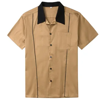 

Summer Retro Men's Dress Shirts Blouse Men Shirt Short Sleeve Casual Slim Fit Hawaiian Cotton Rockabilly Vintage 50s Club Shirts