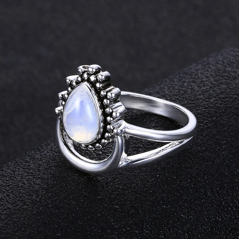 Silver Rings Charm Large Antique Marquise Created Moonstone Rings 925 Silver Women's Vintage Punk Jewelry Ring Unique Anniversary Party Gift