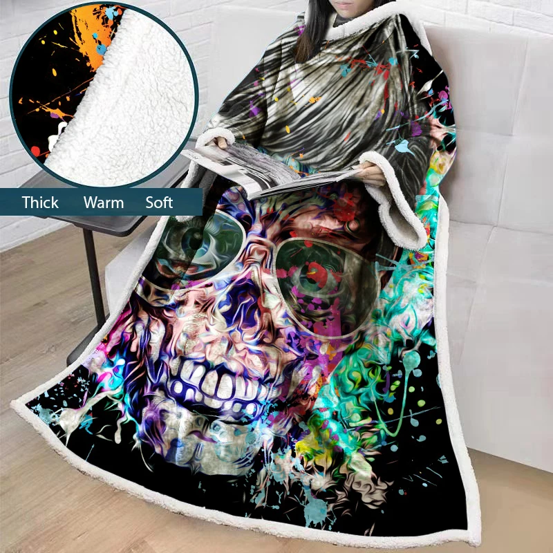 

Painted Super Soft Comfy Warm Plush Throw Shaggy Fuzzy Fur Warm Elegant Cozy With Fluffy Sherpa With Large Sleeves BS18