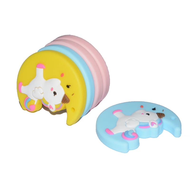 BPA Free 1Pc Baby Teethers Moon Unicorn Silicone Teether Beads Food Grade Teething Toys DIY Necklace Pendant | Мать и ребенок
