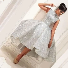 Модное, с высоким воротником короткие платья для выпускного вечера без рукавов по колено бальное платье черного цвета для девочек официальная Вечеринка платье vestido de gala