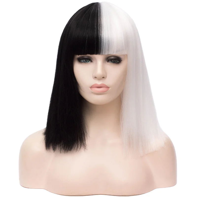 Женские черные смешанные белые парики прямые двухцветные синтетические женские парики для косплея