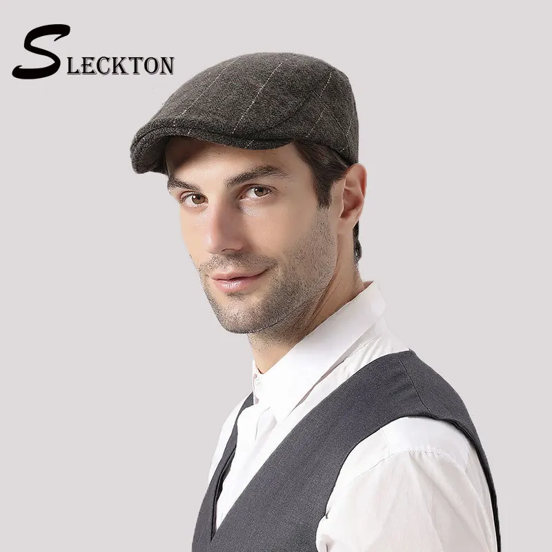 

SLECKTON Fashion Men Berets Cotton Plaid Flat Cap Casual Tweed Newsboy Caps Summer Visors Ivy Hat Peaky blinders Baseball Hats