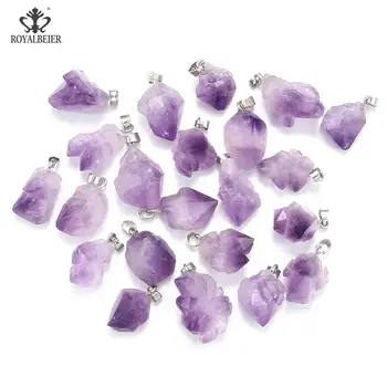 

5 PCs Natural Stone Pendants Purple Reiki Beads Amethysts Healing Crystal Chakra Random Original Size Accessories