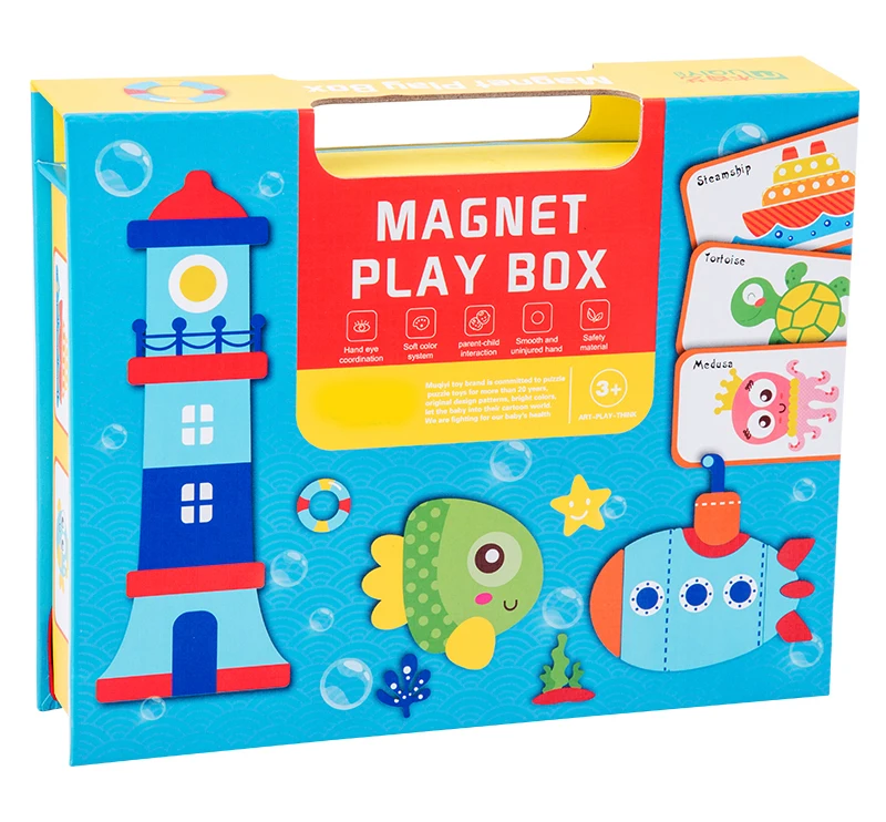 Магнитный мультфильм головоломка 3D дорожка подходящая головоломка игры игрушка Раннее Обучение дорожного движения Обучающие игрушки-пазлы для детей подарок - Цвет: ocean