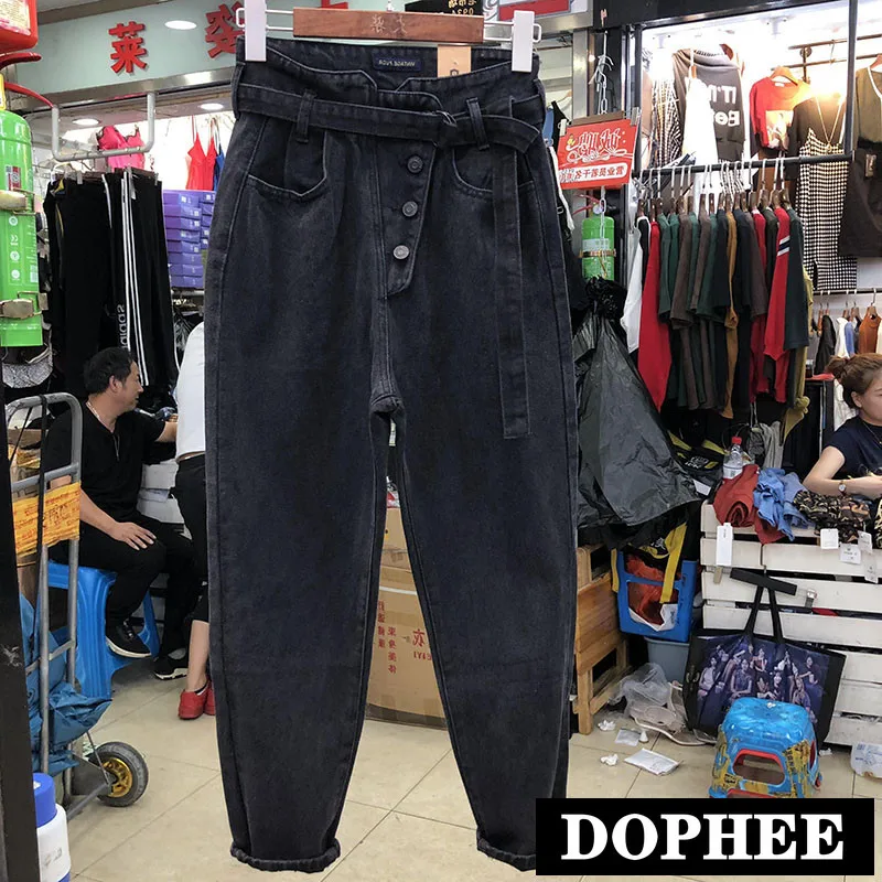 

New Spring and Autumn Women Clothes Big Size High Waist Black Jeans Pants Bf Loose Radish Denim Trousers